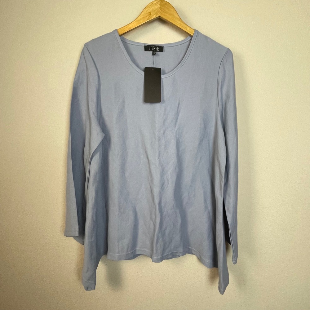 Lbissee Women's Blue Long Sleeve‎ Tunic Top Shirt XL Linen Viscose Blend